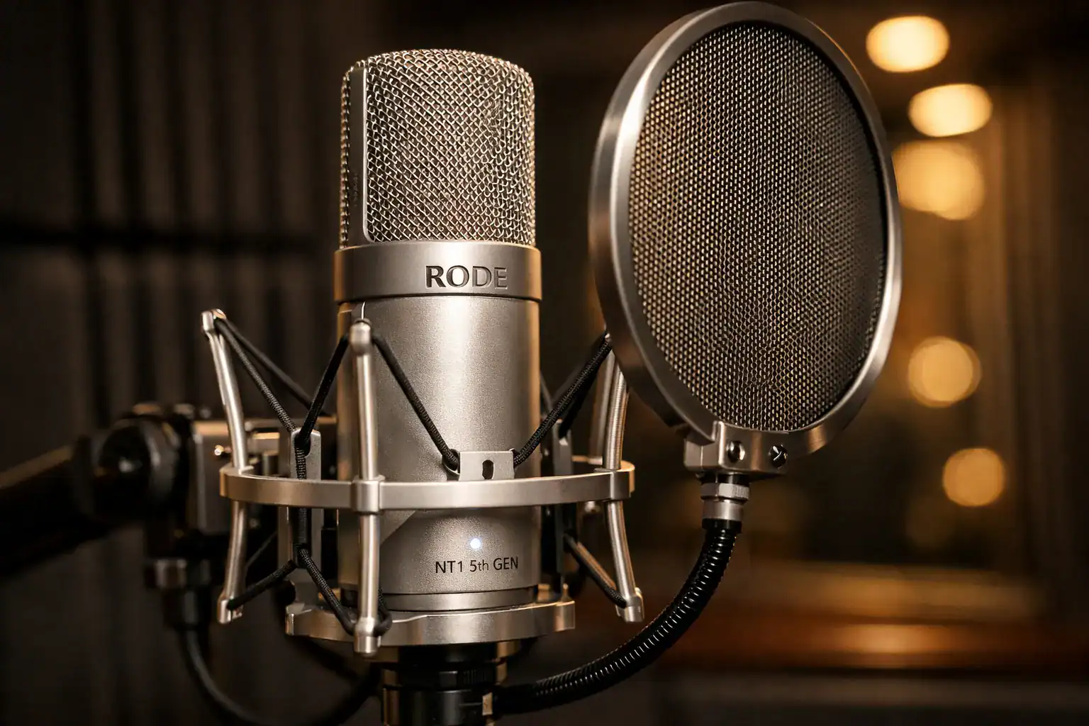Microfone Rode NT1 5th Generation em Estúdio de Gravação Profissional